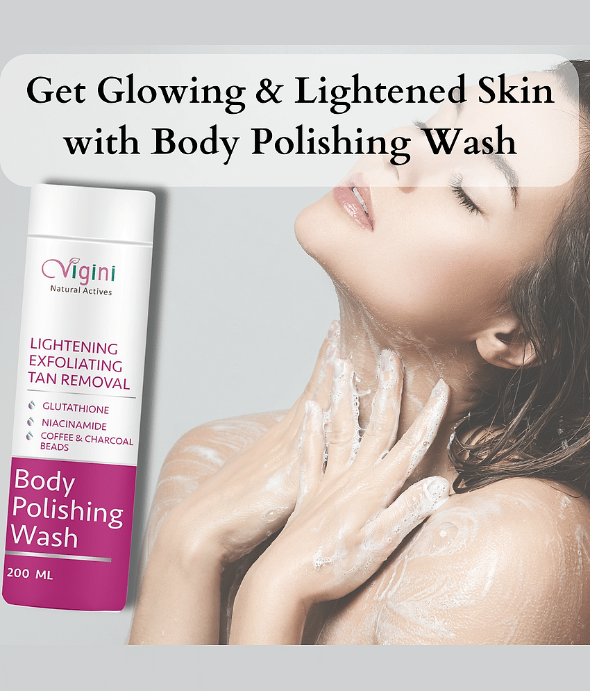 Vigini Skin Lightening Whitening Fairness Body Brightening Polishing Exfoliating Exfoliator D-Tan Pigmentation Dark Spots Removal Remover Scrub Sho@wer Gel Face Wash Glutathione Niacinamide Coffee Charcoal Men Women Use Cream Serum Facial Kit Gore Gora Oi view 2