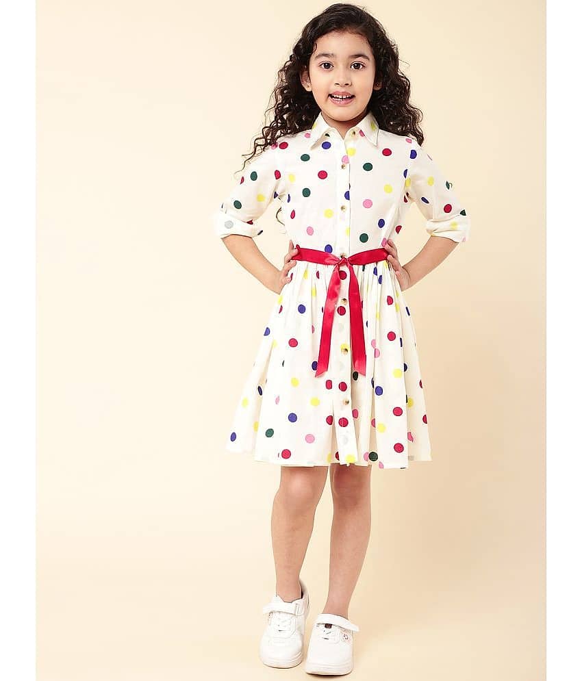 A.T.U.N. Cotton Shirt Dress For Girls ( Pack of 1 , Cream )