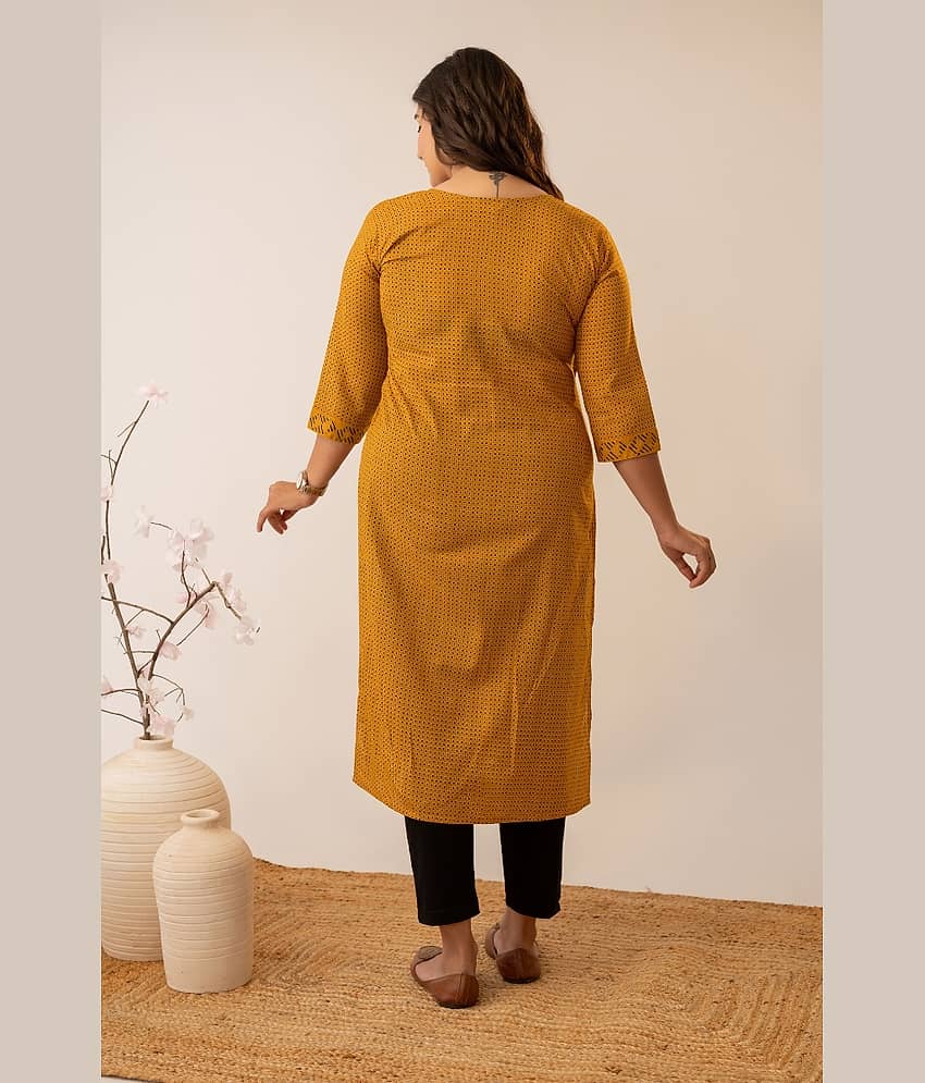 AMTHI Women 100% Cotton Printed Straight Kurti ( Mustard ) view 2