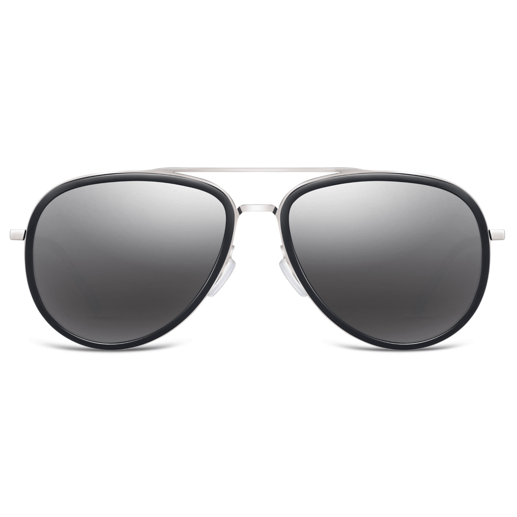 PARIM Polarized Unisex Aviator Sunglasses Black::Silver Frame / Silver::Grey Lenses | SKU 11047 B1 view 2