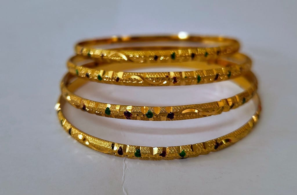 Gold plated Bangles with Green Stones for Women view 2
