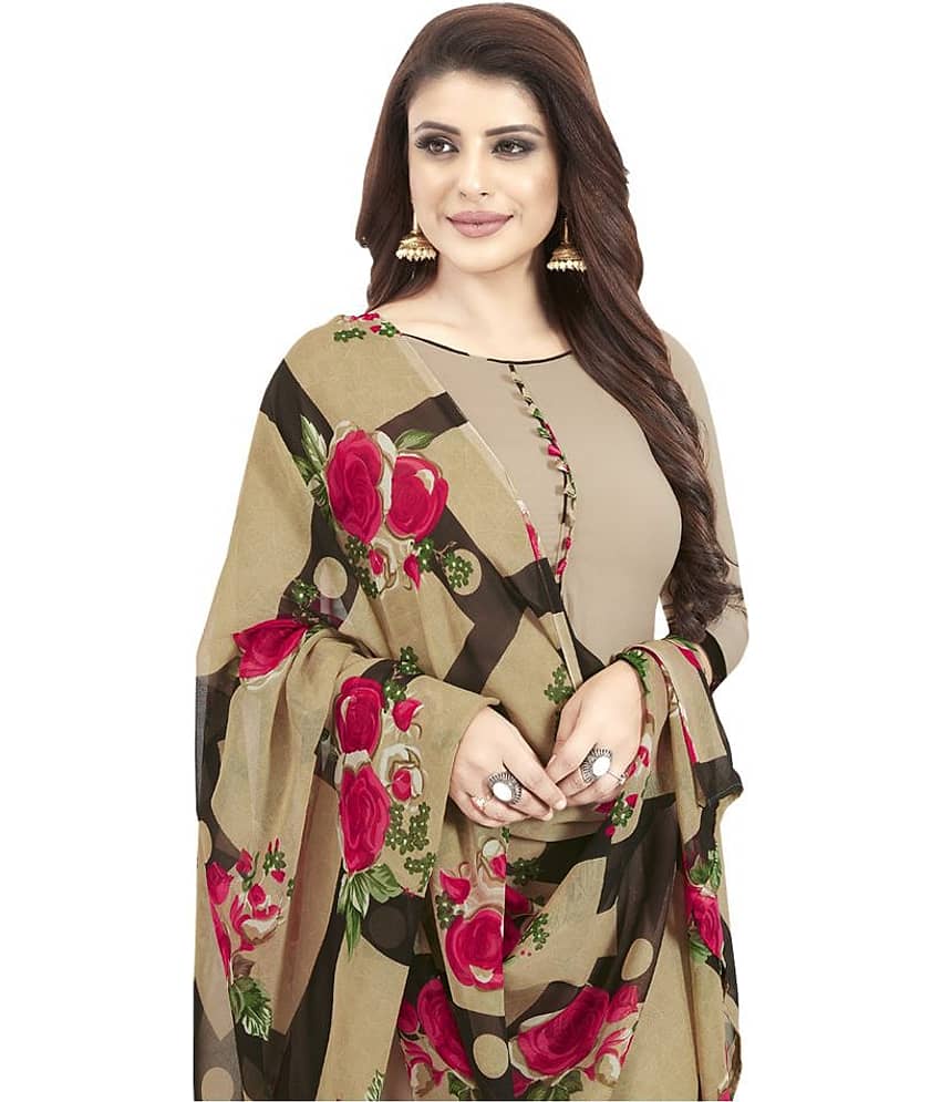 SAI DESIGNS Brown Crepe Dress Material view 2