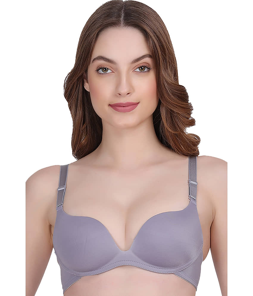AMOUR SECRET Pack of 1 Nylon Lightly Padded Plunge Bra For Women ( Grey )