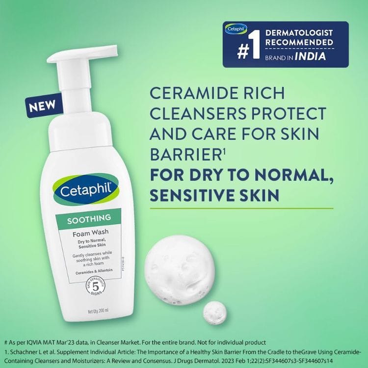Cetaphil Soothing Foam Wash for Dry to Normal Skin with Ceramides (200ml) view 2