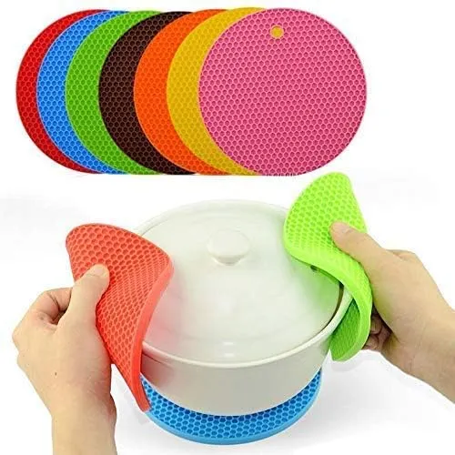 Silicone Trivet Mats Round Pot Holder Hot Pot Mats Hot Pad Jar Opener Spoon view 2