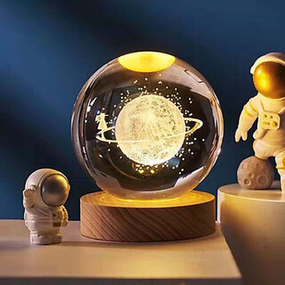 3D Moon Crystal Ball Night Light,2.4 inch Glass Ball with Led Wood Base Lamp Night Lamp(7 cm, star walk) view 2