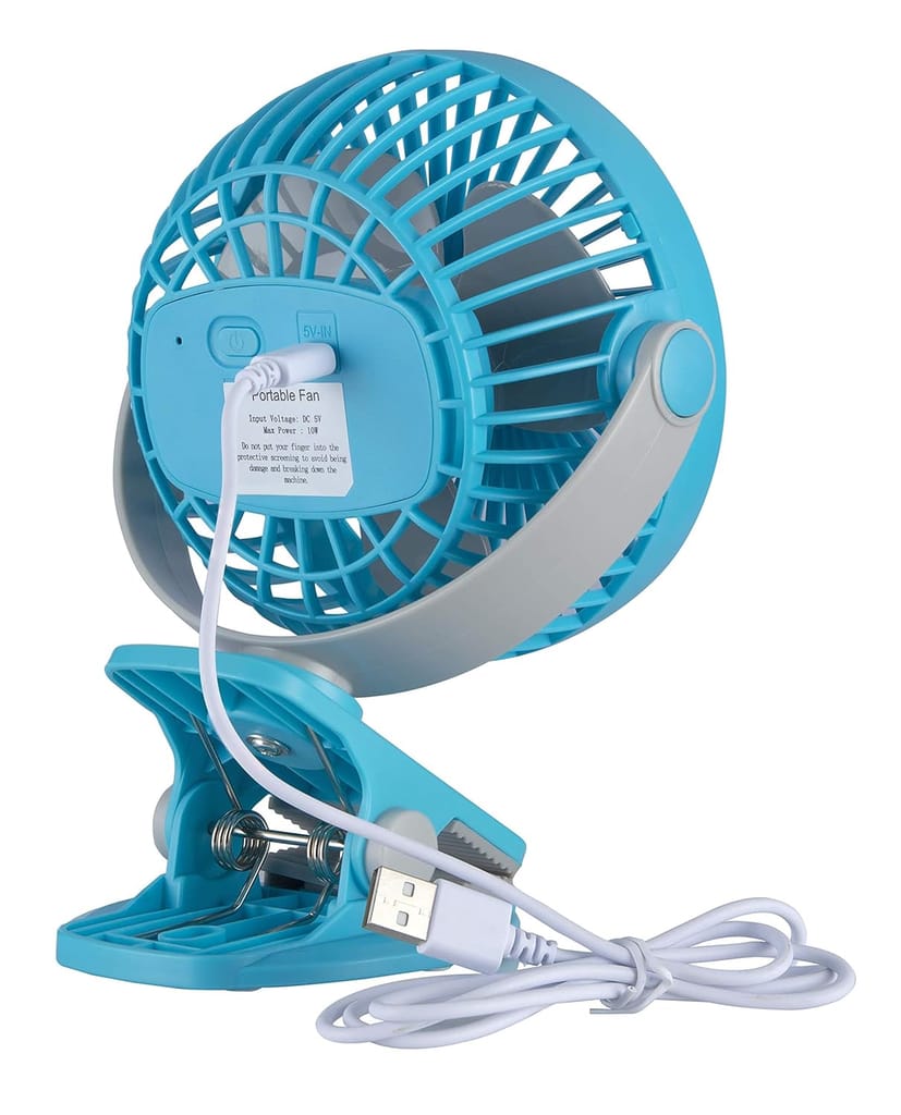 Clip-On Fan, 4 Inch Personal USB Desk Fan with 2 Speeds, Quiet Cooling Fan for Home, Office, Travel (Blue) view 2