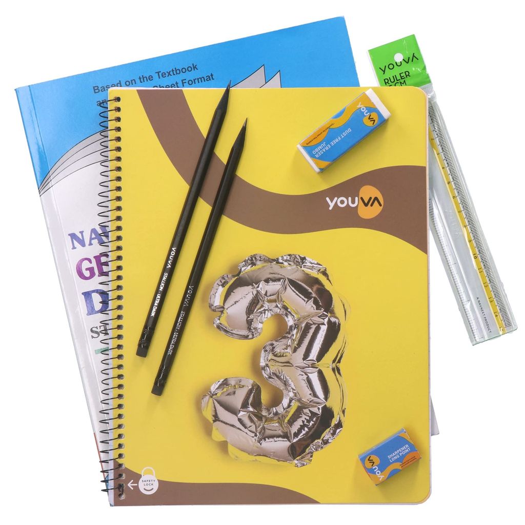 Navneet Youva Happiness Combo Geography Study Kit 2 (1 Digest + 3 Subject Book + 2 Pencils + Sharpner + Eraser + Scale), (23909) view 2