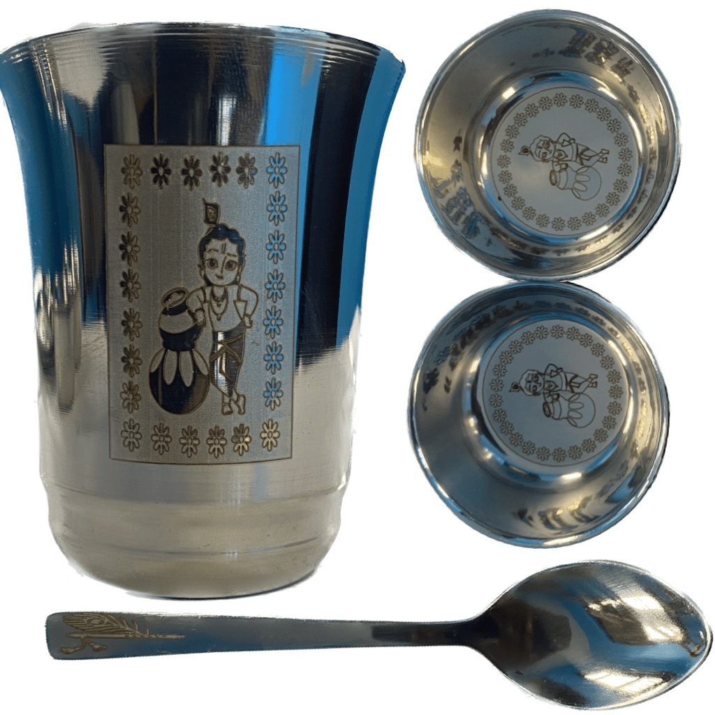 Stainless Steel Laser Printed Baby Dinner / Bhog Ser Krishna printed view 2