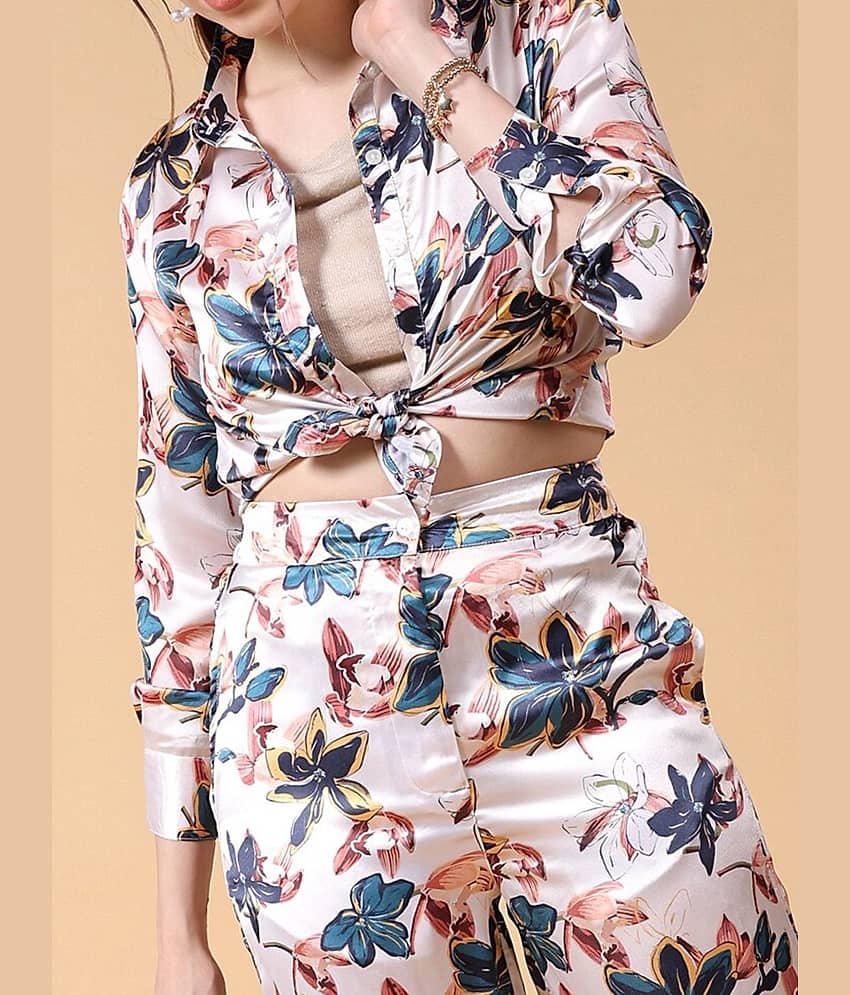 Freehand Women Printed Shirt With Trousers Co-Ord Set ( Off White ) view 2