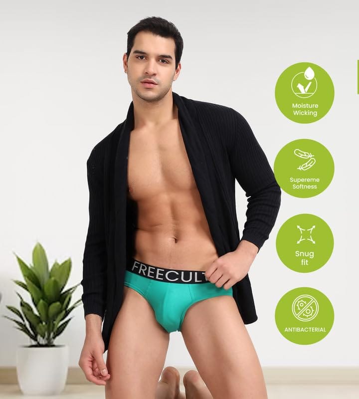 FREECULTR Men's Underwear Organic Cotton (Ultrasoft Waistband) Premium Snug-Fit Brief Pack of 1-Holly Green view 2