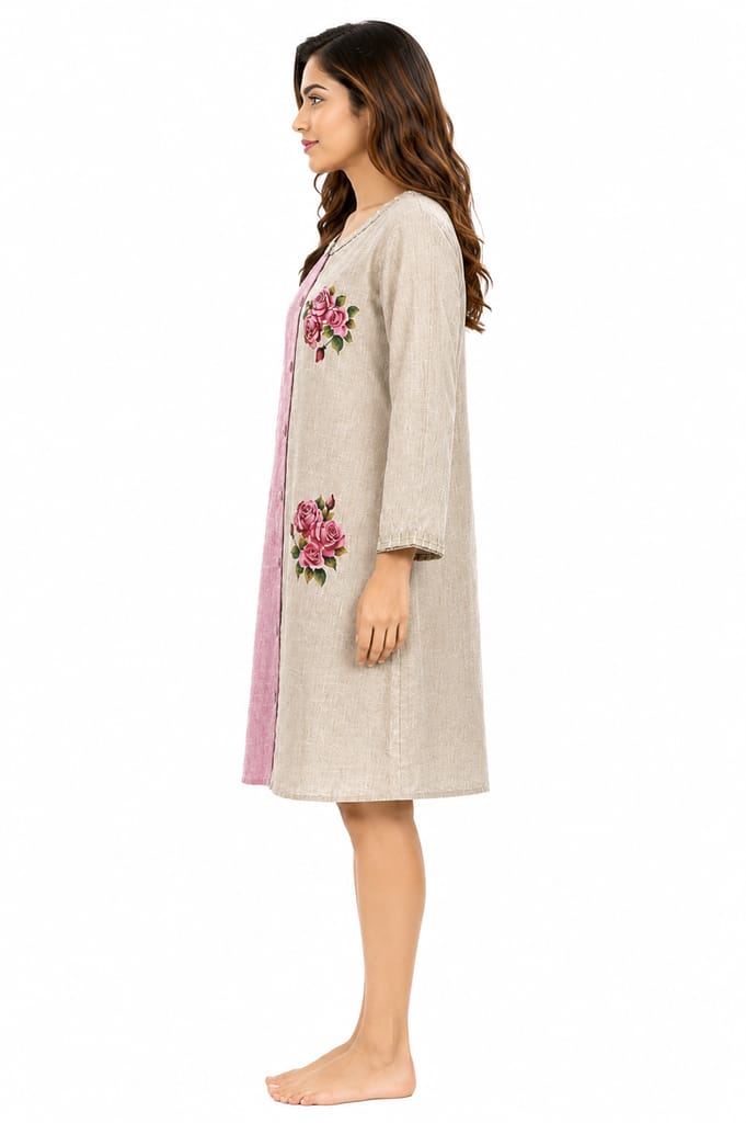 Women's Pink & Beige Color-Block Rose Printed Kurta view 2