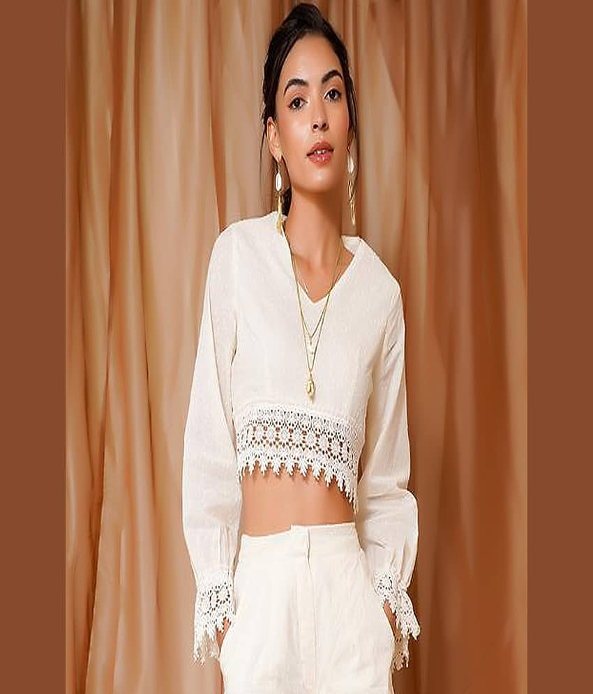 COOL AND CASUAL Women Solid Top With Shorts Co-Ord Set ( White ) view 2