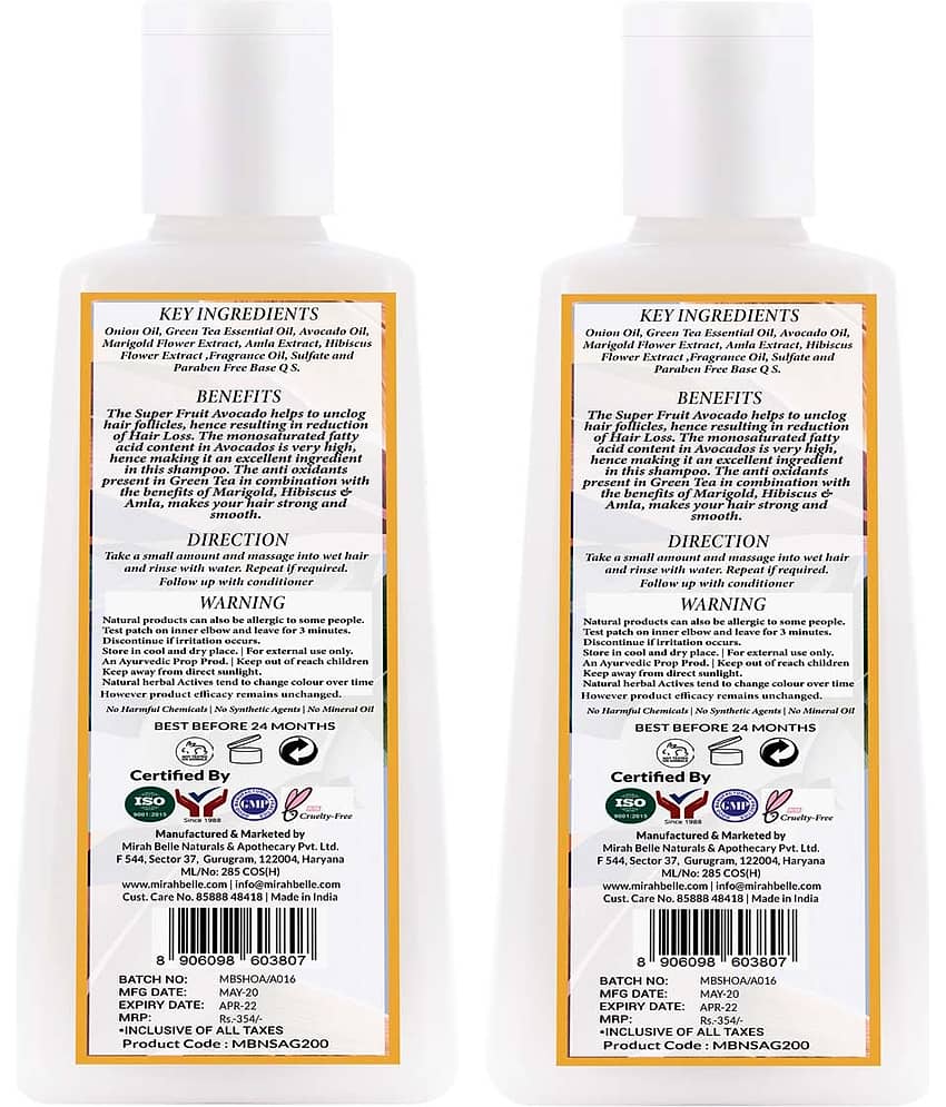 Mirah Belle Organic & Natural - Onion Avocado Green Tea- New Hair Growth- Paraben Free Shampoo 200 mL Pack of 2 view 2