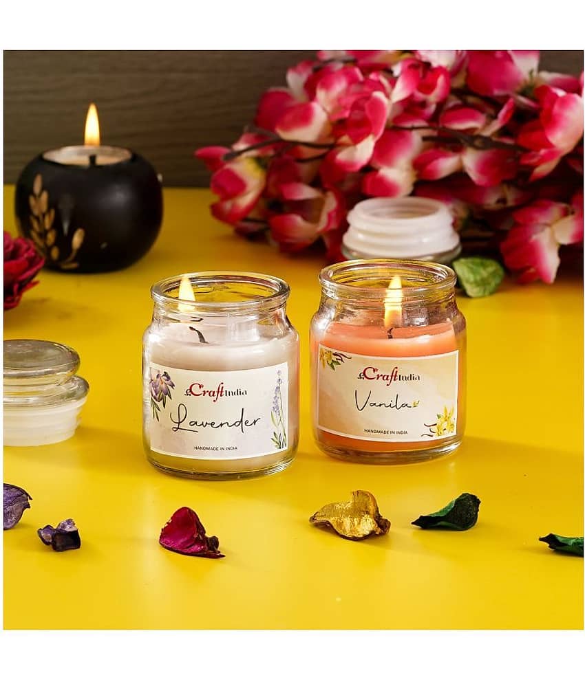 eCraftIndia Set of 2 Lavender and Vanilla Scented Jar Candle view 2