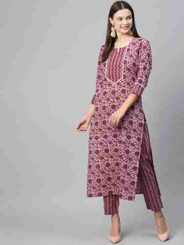 Women Pure Cotton Kurti Pant Set view 2
