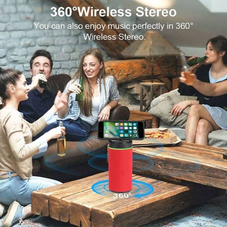 KT-125 Mini Handy Bluetooth Speaker, Portable, Splash-Proof, High Bass Sound, FM Radio, TF Card Slot, Built-in Mic, with inbuilt Phone Stand Color - Red view 2