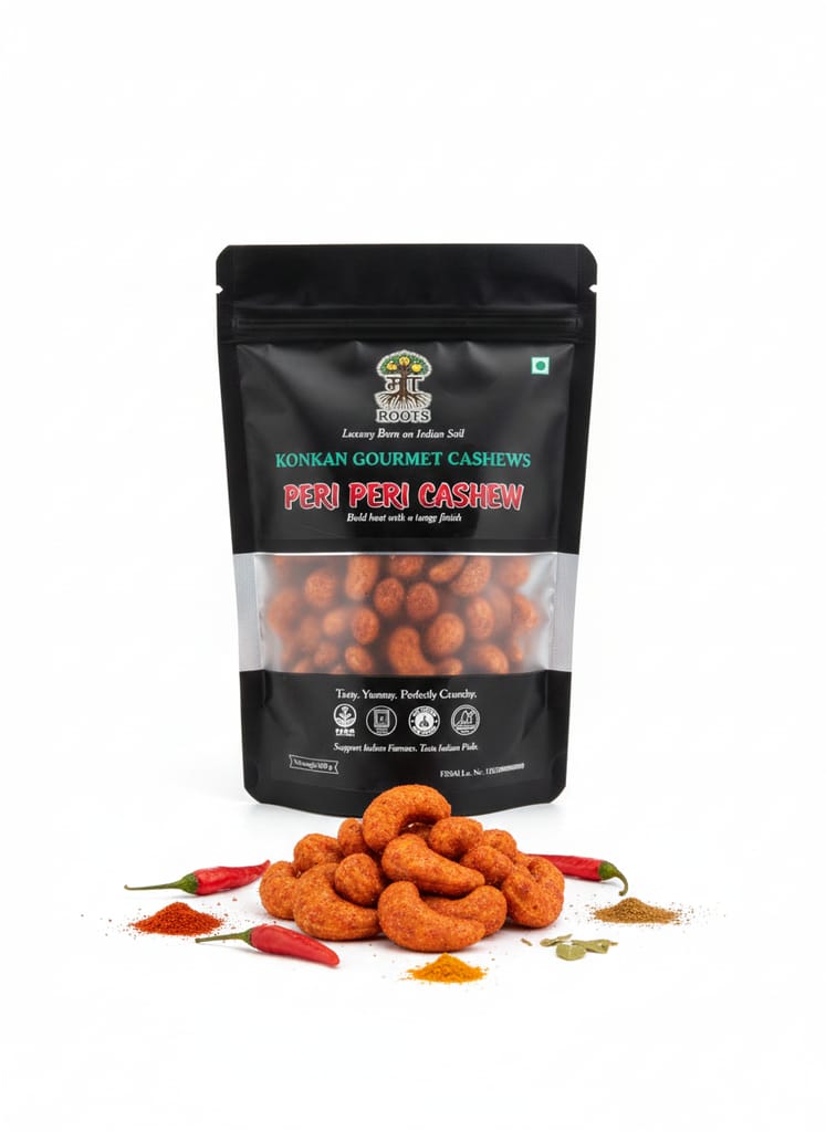 Maa Roots Peri Peri Cashews 200g | Peri Peri Style Flavoured Konkan Cashews | Premium Whole Kaju | Bold, Tangy & Spicy Gourmet Snack view 2