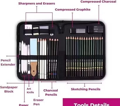 Art 42 Pcs Sketching Drawing Kit for Students & Artists – Complete Drawing Tools Set view 2