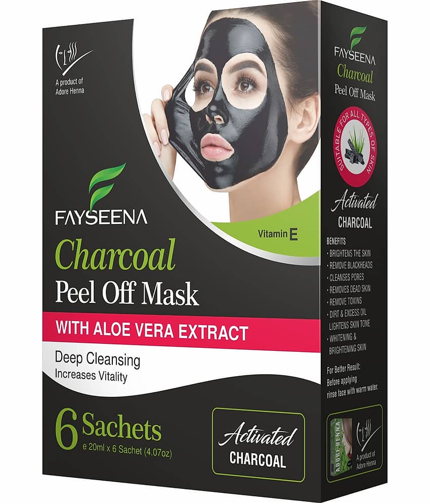 Fayseena Charcoal Peel Off Mask, Aloe Vera Extract, Deep Cleansing - 20ml (Pack of 6)