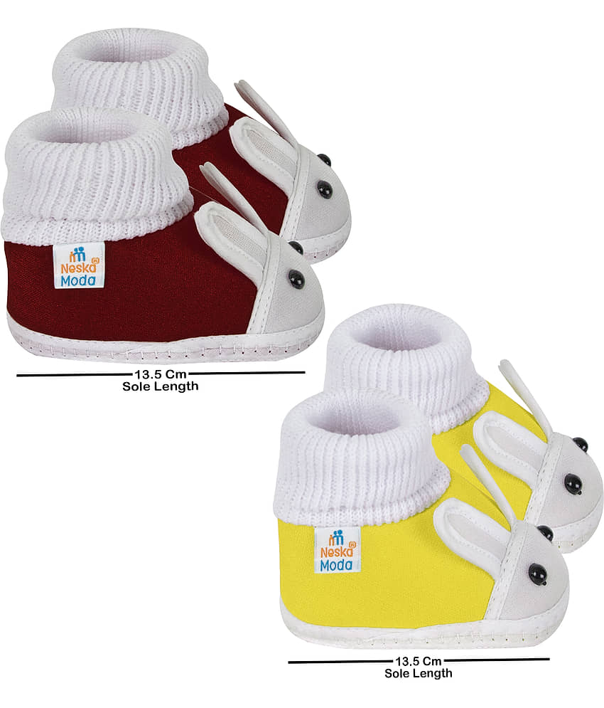 Neska Moda Set of 2 Pair Baby Boys & Baby Girls Rabbit Face Cotton Booties For 12 to 24 Months (Maroon,Yellow) view 2
