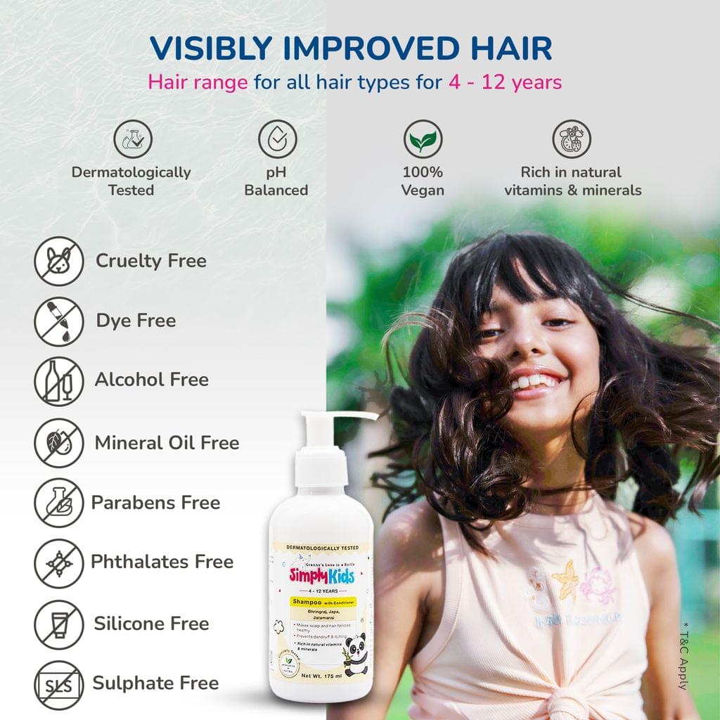 Simply Kids 2 in 1 Shampoo & Conditioner for 4-12 Years | Softens, Strengthens & Detangles | Natural Ingredients, No Harmful Chemicals | Tear-Free, Gentle Formula | Safe for All Hair Types | 175ml view 2