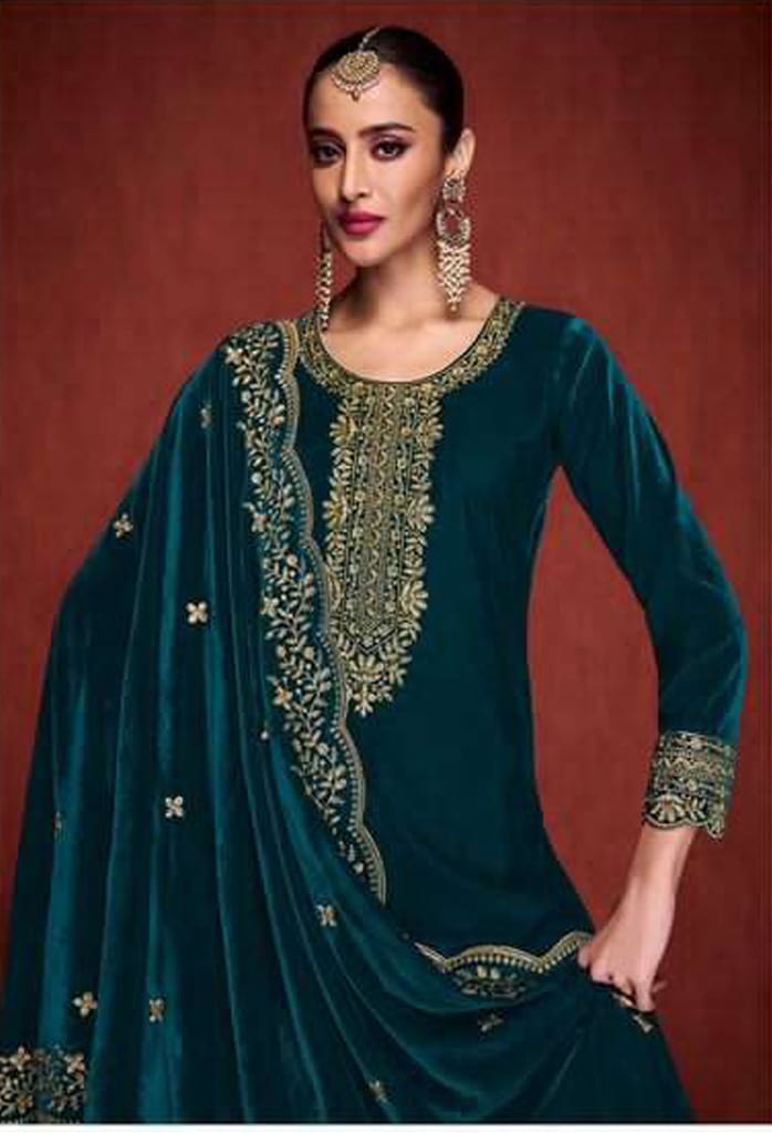 Lorenvelley Fashion Rama Velvet Salwar Suit Material Embroidered view 2
