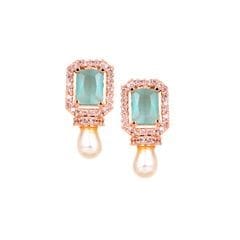Rose Gold Plated Aqua Color American Diamond Earrings view 2