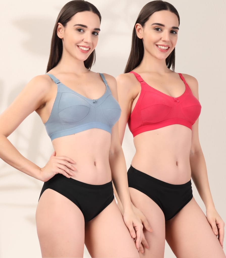 ADORNSTAR Women�s Cotton Bra and Panty Set � Soft, Skin-Friendly, Non-Padded, Wire-Free Lingerie Combo | Comfortable Innerwear (Pack of 2) view 2