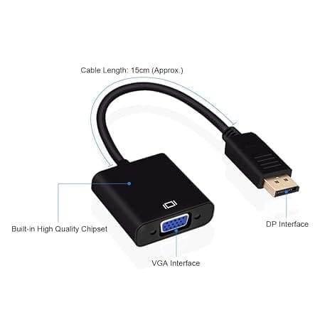 DisplayPort (DP) to VGA Adapter, Gold-Plated Display Port to VGA Adapter (Male to Female) view 2