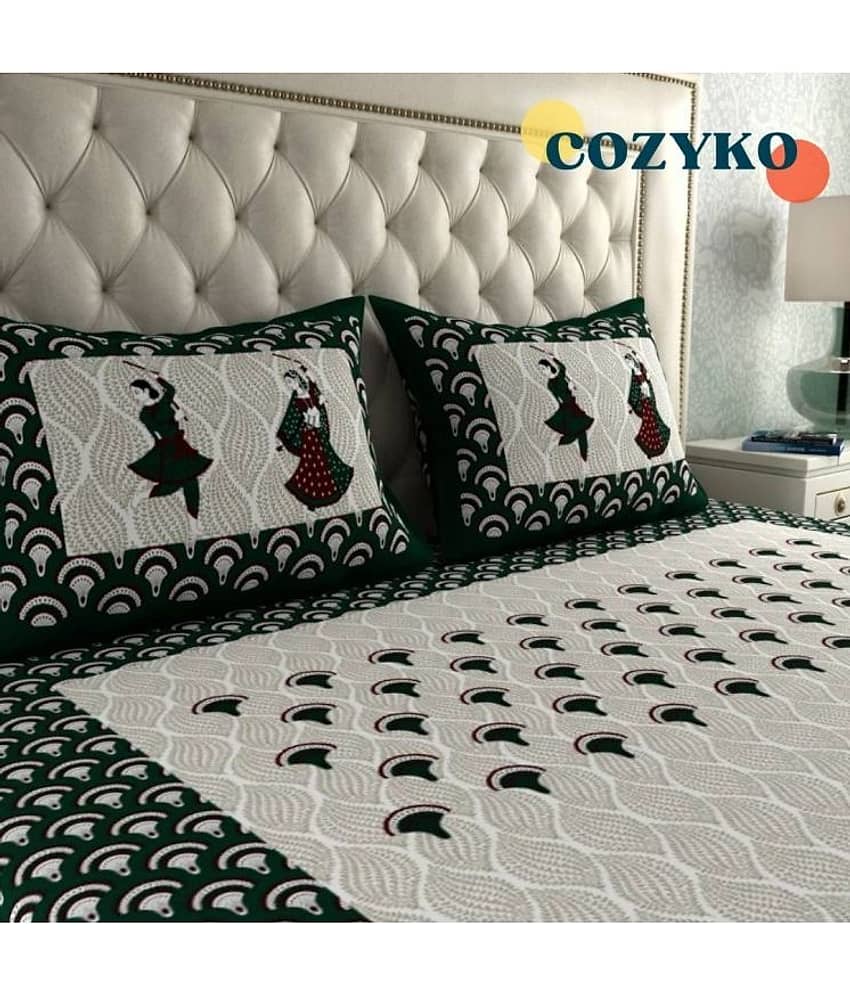 COZYKO Cotton 1 Double Bedsheet with 2 Pillow Covers ( Green ) view 2