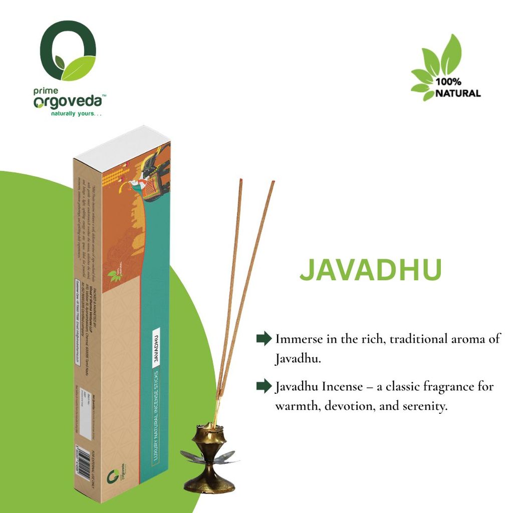 Prime Orgoveda Javadhu Incense Sticks | 100% Natural Charcoal-Free Agarbatti | Long-Lasting Javadhu Aroma for Prayer, Pooja & Meditation (Pack of 50 Sticks) view 2
