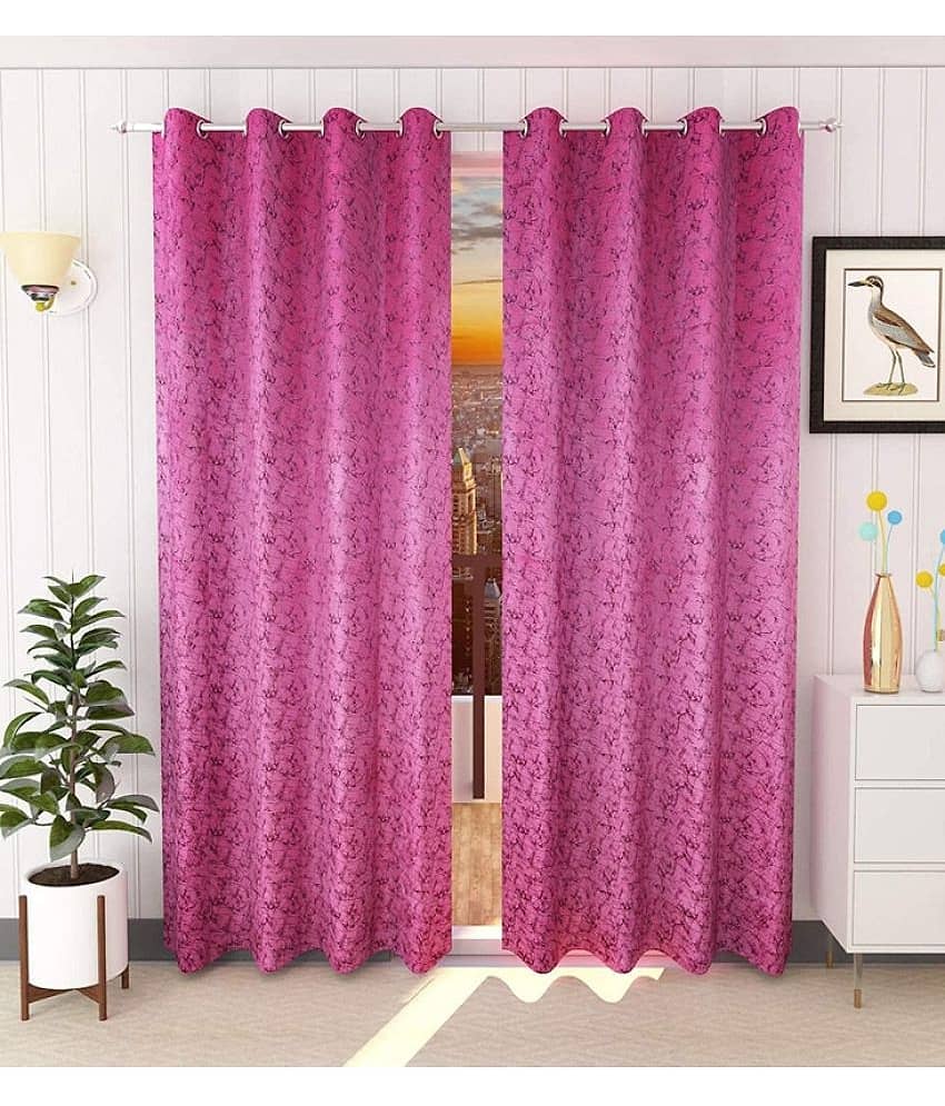 Kraftiq Homes Graphic Blackout Eyelet Curtain 10 ft ( Pack of 2 ) - Pink view 2