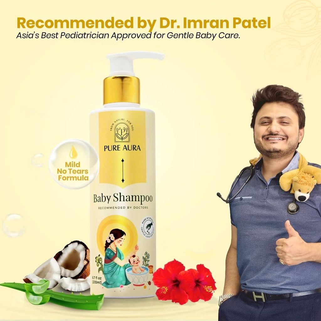 Pure Aura Baby Shampoo 100ml | Infused with 10 Ayurvedic Natural Herbs | Paraben-Free, Chemical-Free | Gentle & Nourishing for Baby's Hair & Scalp | Safe for Newborns & Kids | Doctors Recommended (Pack 0f 1) view 2
