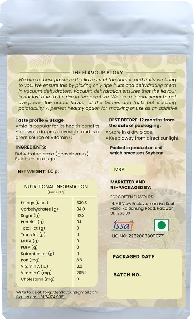 Forgotten Flavours Vaccum Dehydrated Amla Candy | GooseBerry | All Natural | No Artificial Preservatives or Color | No Added Sulphur (Pack of 1, 100 gms) view 2