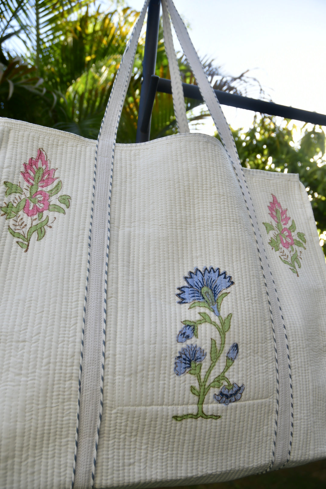 Pink And Blue Flowers Tote Bag view 2