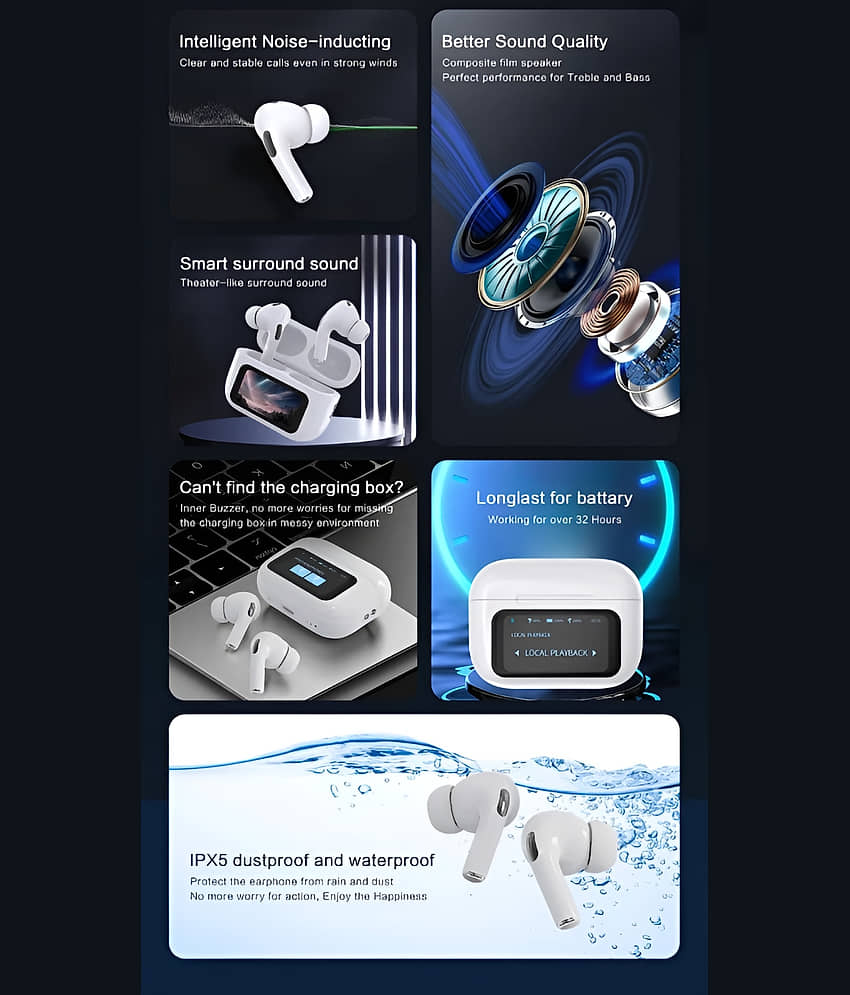 VERONIC Touch Display Earbud Bluetooth True Wireless (TWS) In Ear 32 Hours Playback Active Noise cancellation IPX4(Splash & Sweat Proof) Black view 2