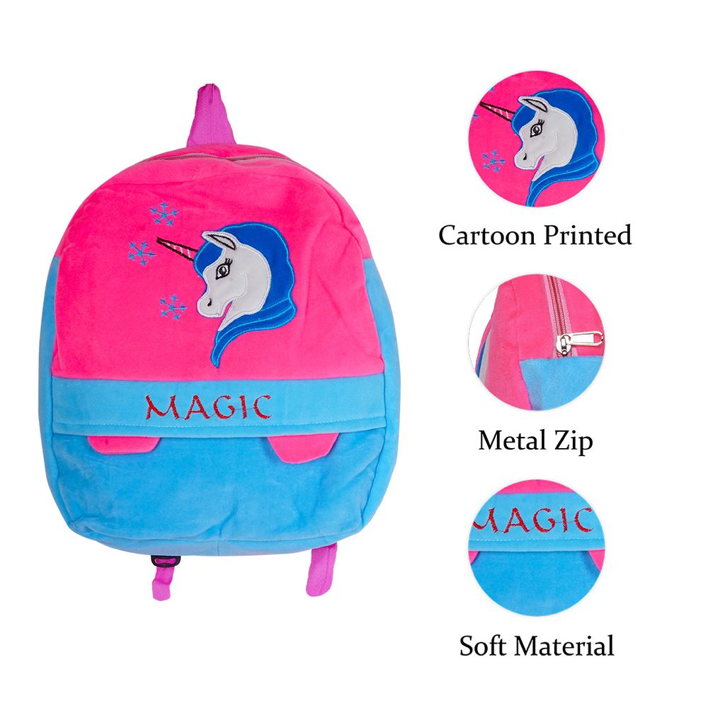 Unicorn Bag for School | Velvet Pink Color School Bag | School Bag | Kids Backpacks | Backpacks For School | Kids School Bag | Children's School Bag | Velvet School Bag | Cartoon Designed Bag | Light Weight Bag view 2