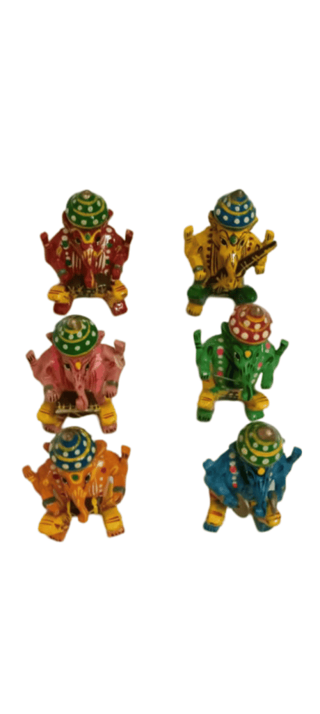 Colorful Wooden Ganesh idols - Set of 6 view 2