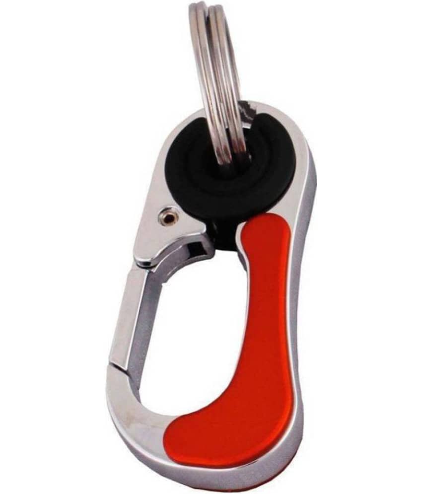Tag Sky-Omuda Silver-Orange Metallic Locking Double Ring Premium Key Chain view 2