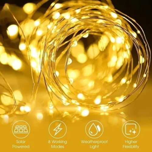 SPARKWORLD 20 m Solar-Powered Warm White LED Copper Wire Fairy Lights IP65 Waterproof Outdoor String Lights with 8 Modes & Stake Mount | Colour: Solar Fairy view 2