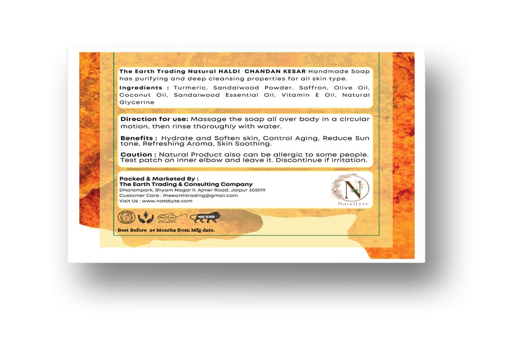 Pure Organic Handmade Soap Haldi Chandan | Made with Oragnic Vegetable Glycerine | Vitamin E Oil | Parabean & Sulphate Free | Anti-Ageing Soap | Suitable for All Skin Types (Pack of 1) view 2