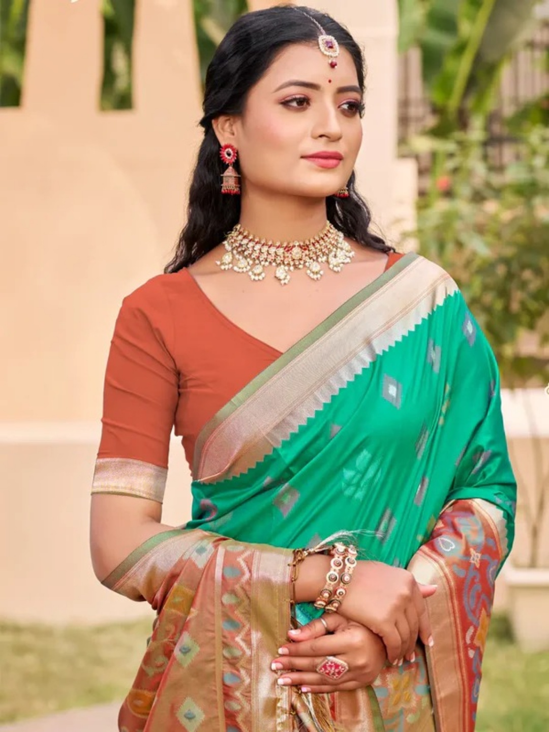 Sea Green Silk Saree view 2