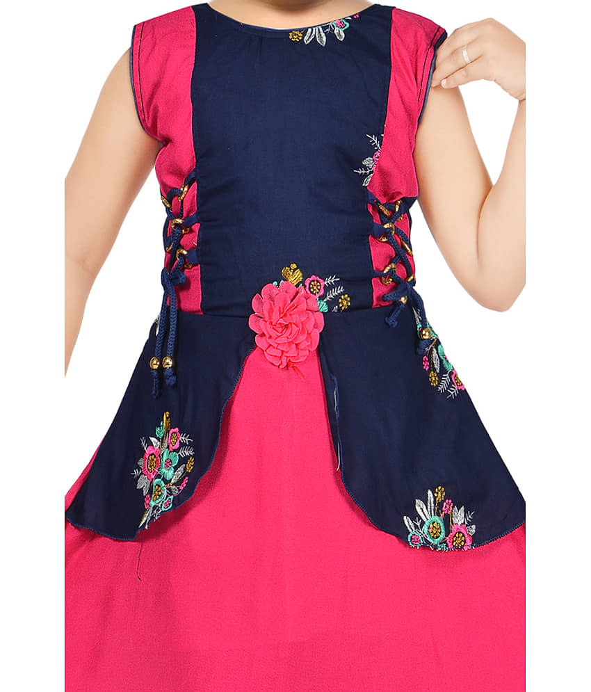 M. MONGELA DRESSES - Pink & Blue Cotton Blend Girls Fit And Flare Dress ( Pack of 1 ) view 2