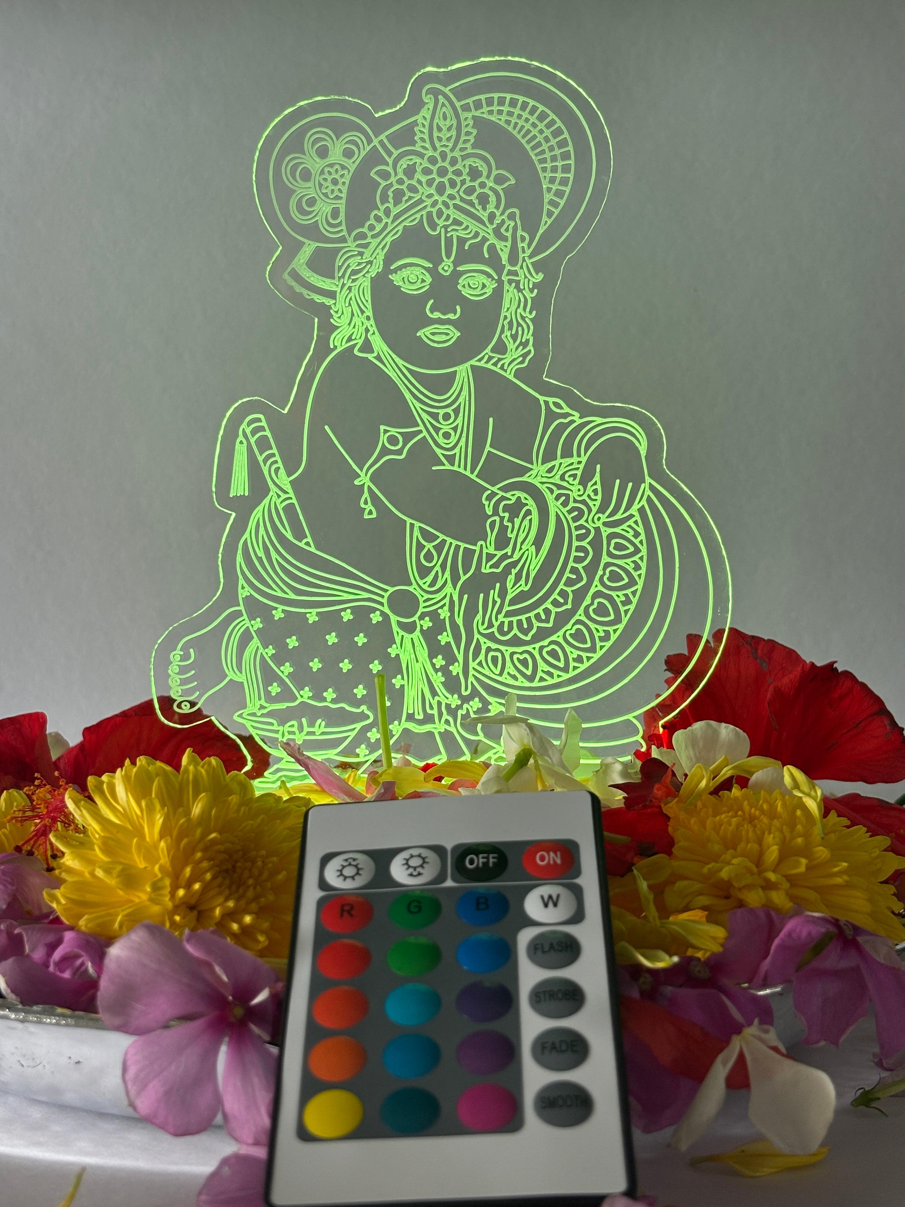 3D Acrylic illusion lights - Krishna Theme| 16colors Touch & Remotecontrol| Battery & USB type view 2