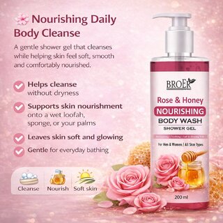 (Pack of 2) Broer Rose & Honey Body Wash for Deep Clean Smooth Radiant Skin Daily Use Shower Gel (400 ml) view 2