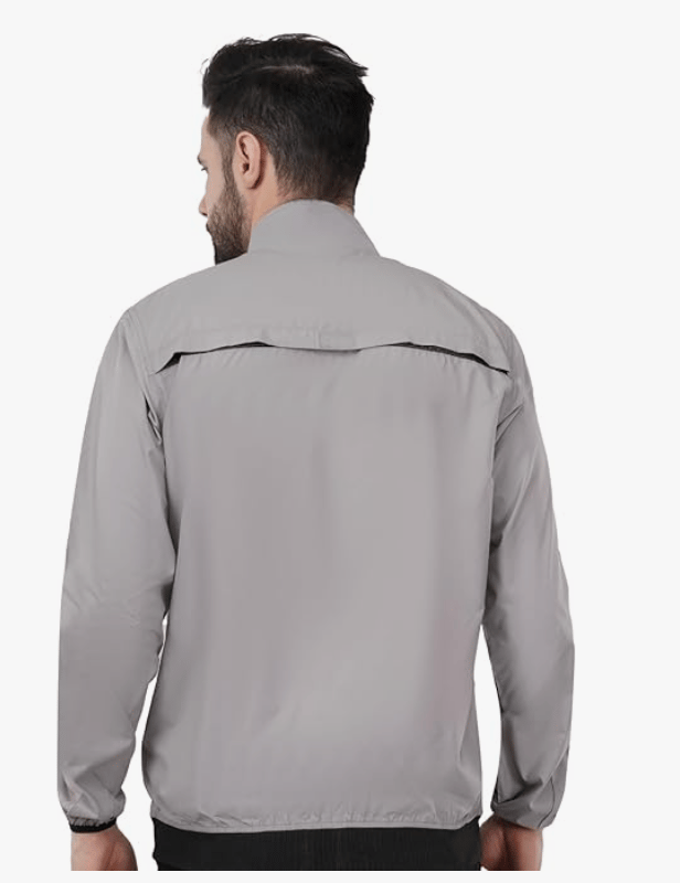 Just Junkies Polyester Men's Solid Grey Windcheater Lightweight Jacket for Bikers, Cycling, Trekking view 2