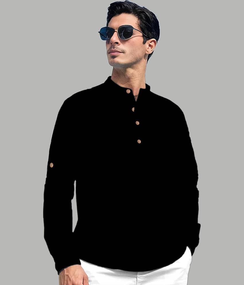 TrendiVastra Black Cotton Blend Men's Shirt Style Kurta ( Pack of 1 ) view 2