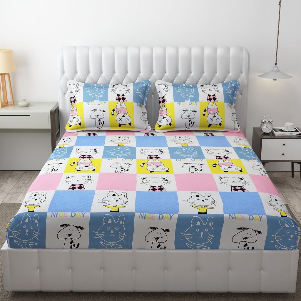 Soft and Breathable Cotton Bedsheet Set with Cute Animal Cartoon Print, Machine Washable and Wrinkle Resistant, Twin Size view 2