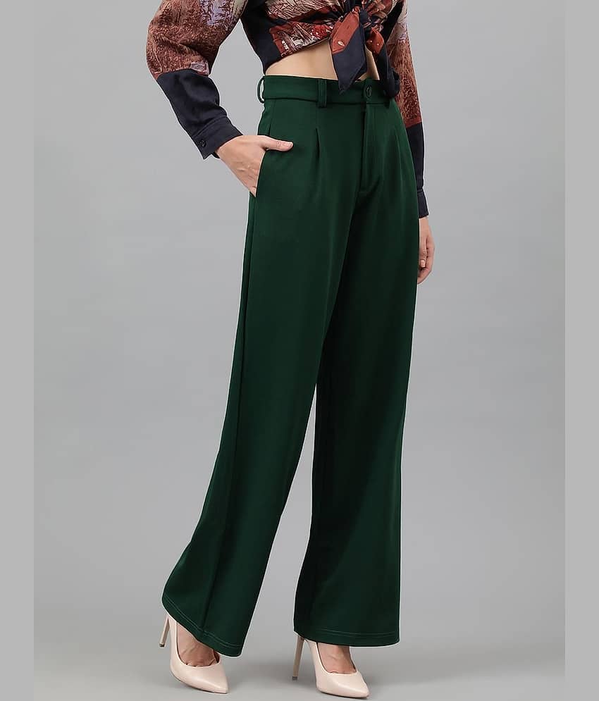kotty Women Cotton Blend Formal Trousers ( Green ) view 2